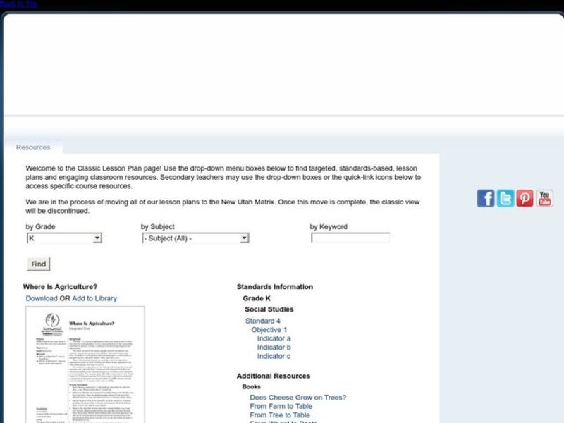 Where is Agriculture? Lesson Plan