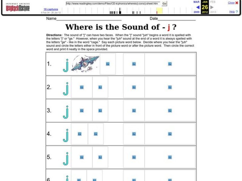 Where is the Sound of - j ? Worksheet