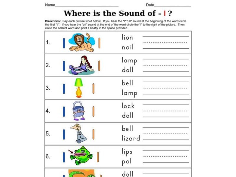 Where is the Sound of - l ? Worksheet