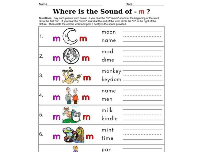 Where is the Sound of - m ? Worksheet