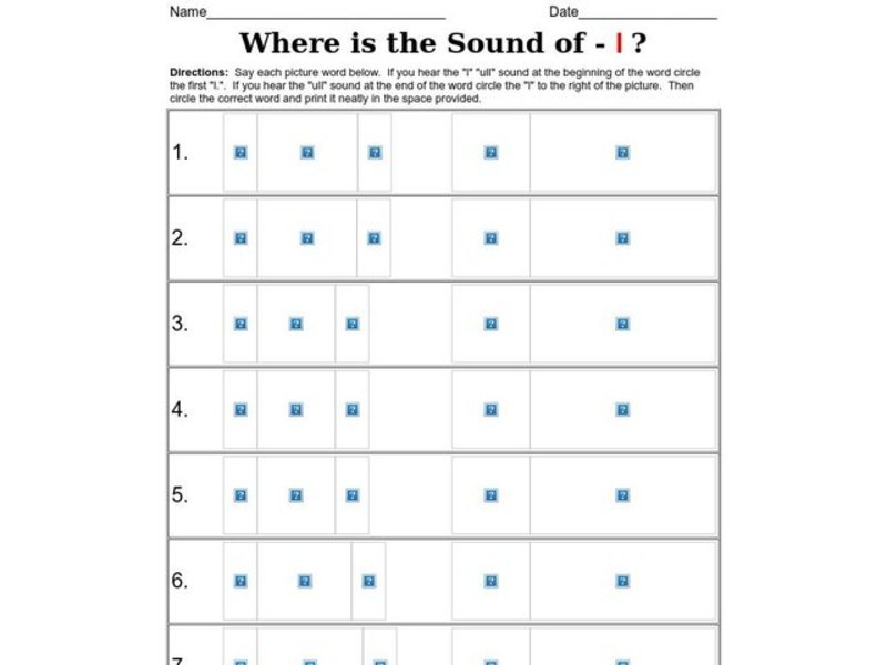 Where is the Sound of - l ? Worksheet