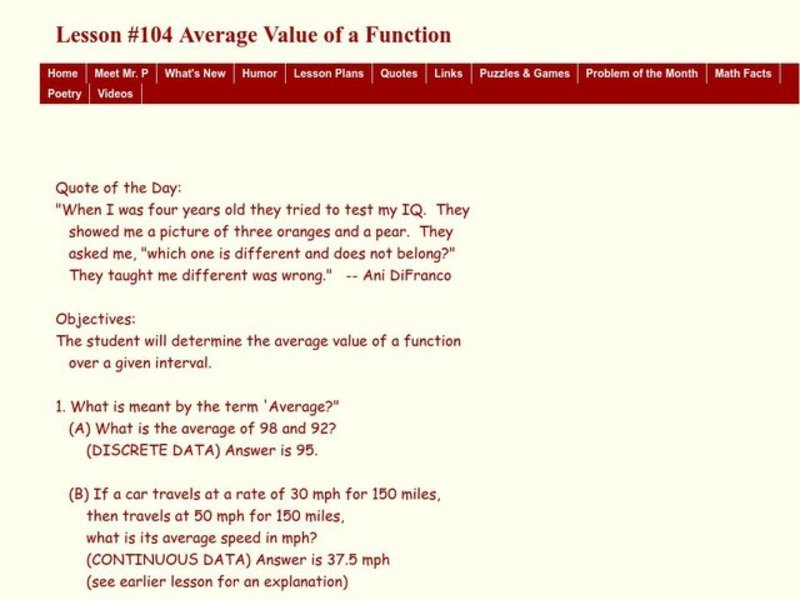 Average Value of a Function Lesson Plan