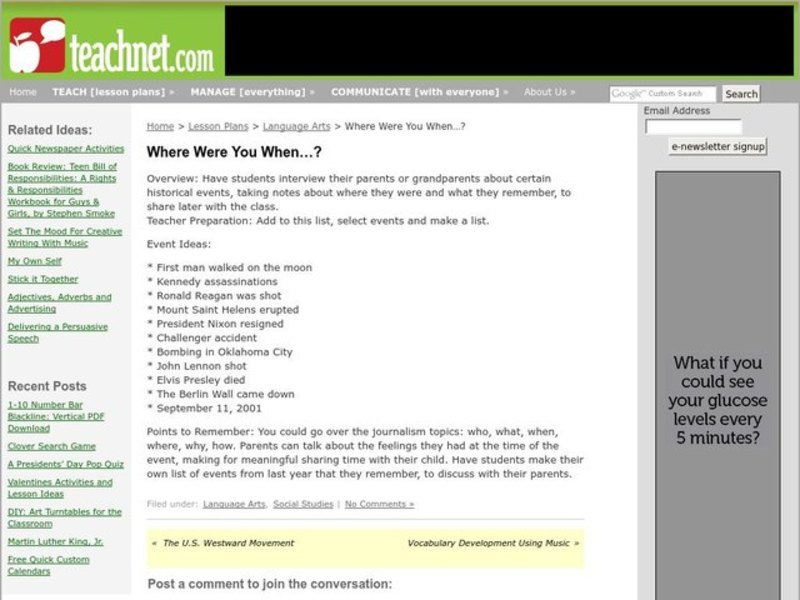 Where Were You? Lesson Plan