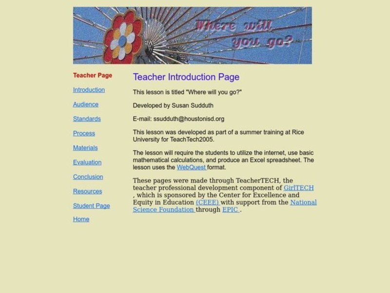 Where Will You Go? Lesson Plan