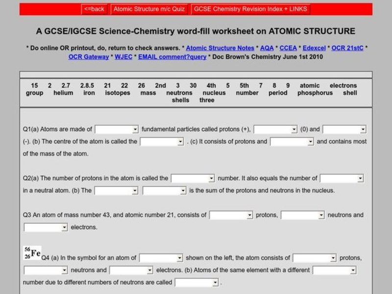 Atomic Structure Worksheet