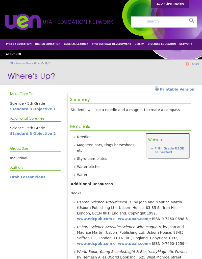 Where's Up? Lesson Plan