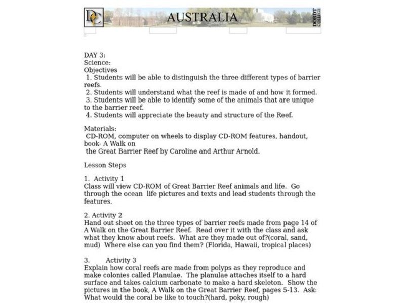 AUSTRALIA Lesson Plan