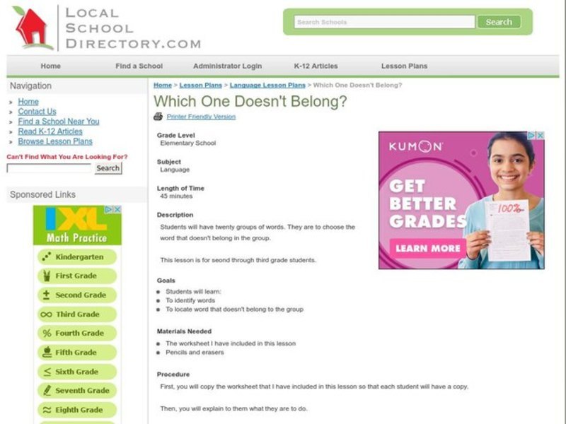 Which One Doesn't Belong? Lesson Plan