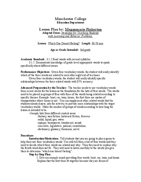 Which One Doesn't Belong? Lesson Plan