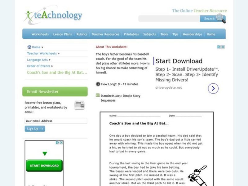 Which Way? Ordering Story Events Worksheet