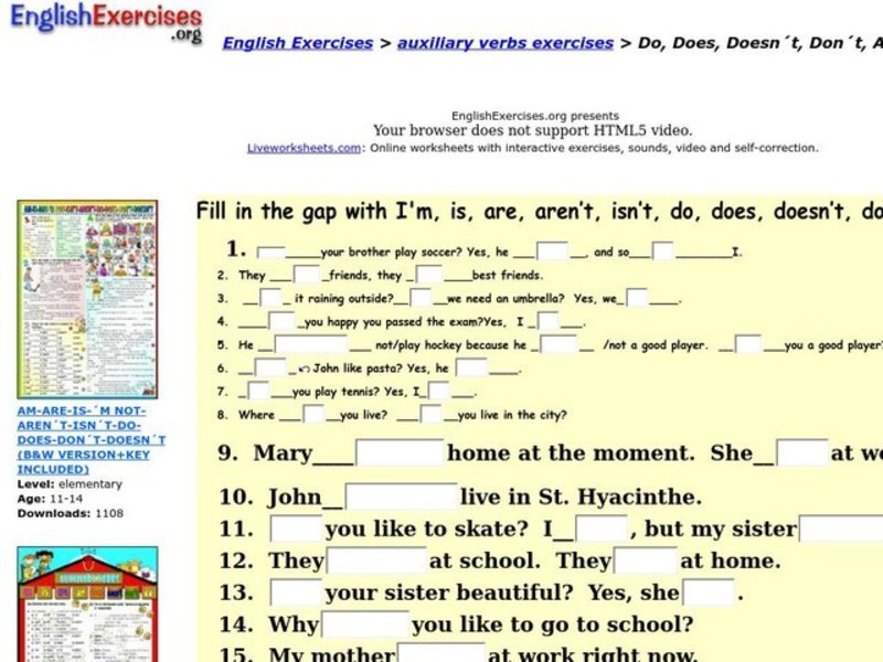 Auxiliary Verbs Exercises Interactive