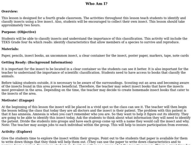 Who Am I? Lesson Plan
