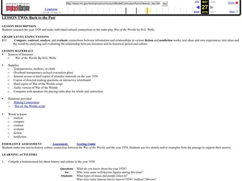 Back to the Past Lesson Plan