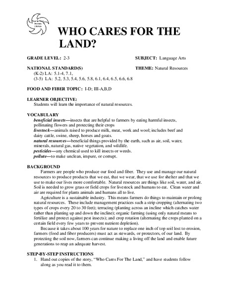 WHO CARES FOR THE LAND? Lesson Plan