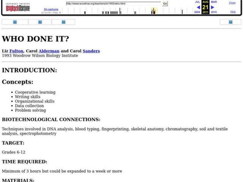 Who Done It? Lesson Plan