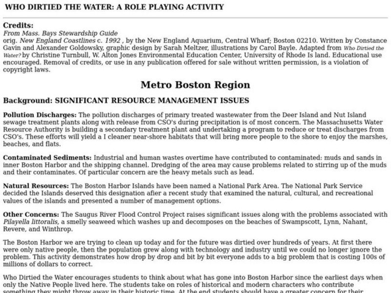 Who Dirtied the Water? Lesson Plan