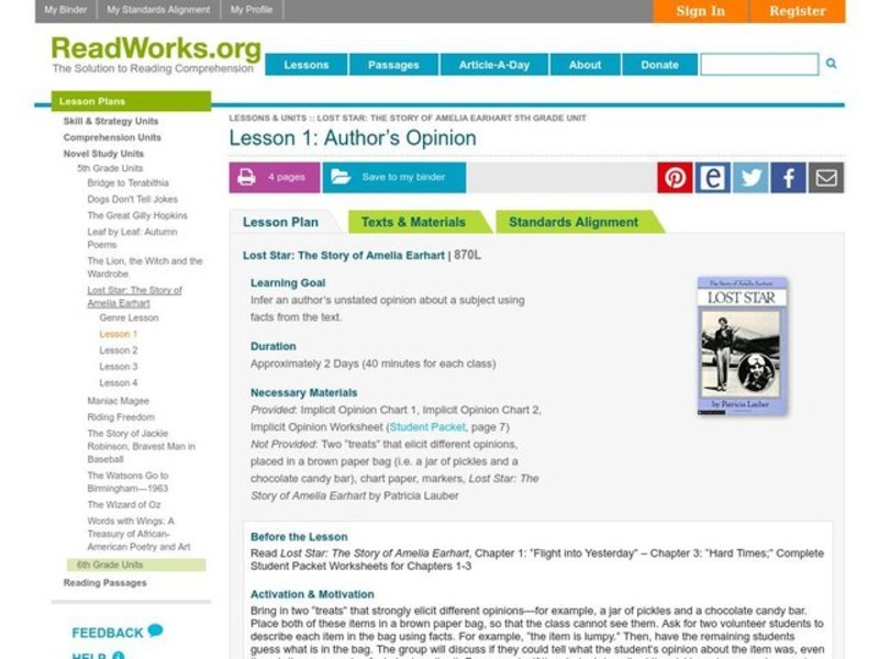 Author's Opinion Lesson Plan