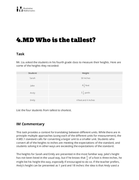 Who is the Tallest? Lesson Plan