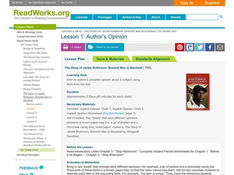 Author's Opinion Lesson Plan