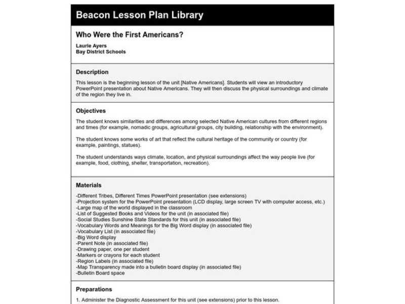 Who Were the First Americans? Lesson Plan