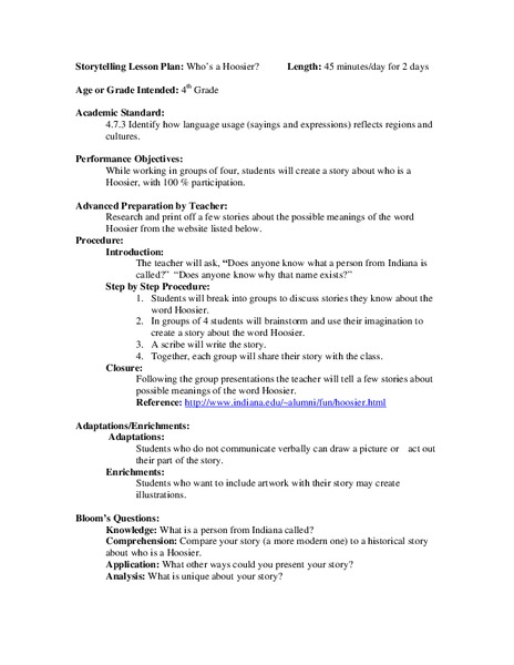 Who's a Hoosier? Lesson Plan