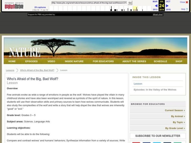 Who's Afraid of the Big, Bad Wolf? Lesson Plan