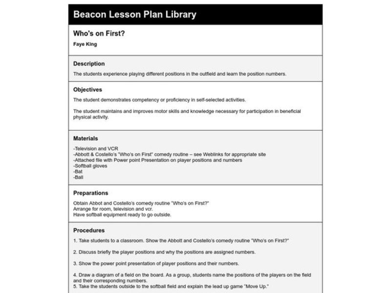 Who's on First? Lesson Plan