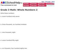 Whole Numbers Worksheet