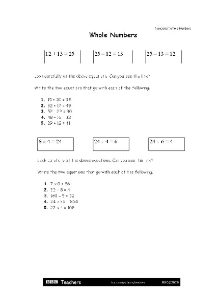 Whole Numbers Worksheet