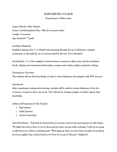 Why Do Countries Trade? Lesson Plan
