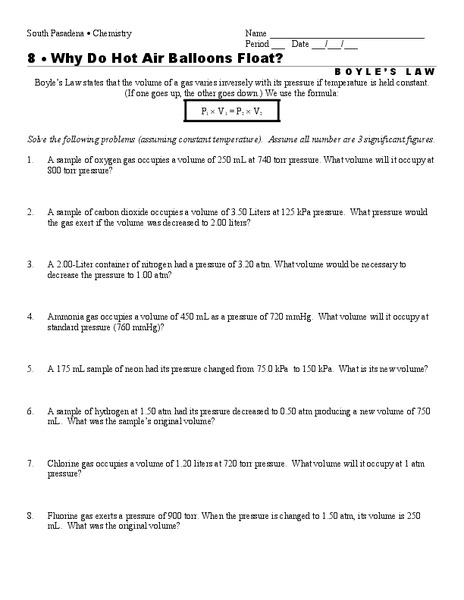 Why Do Hot Air Balloons Float? Worksheet