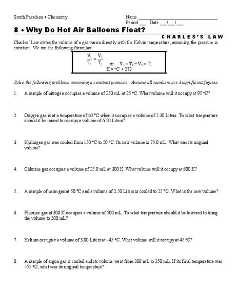 Why Do Hot Air Balloons Float? Worksheet