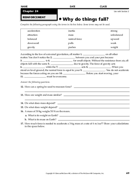 Why Do Things Fall? Worksheet
