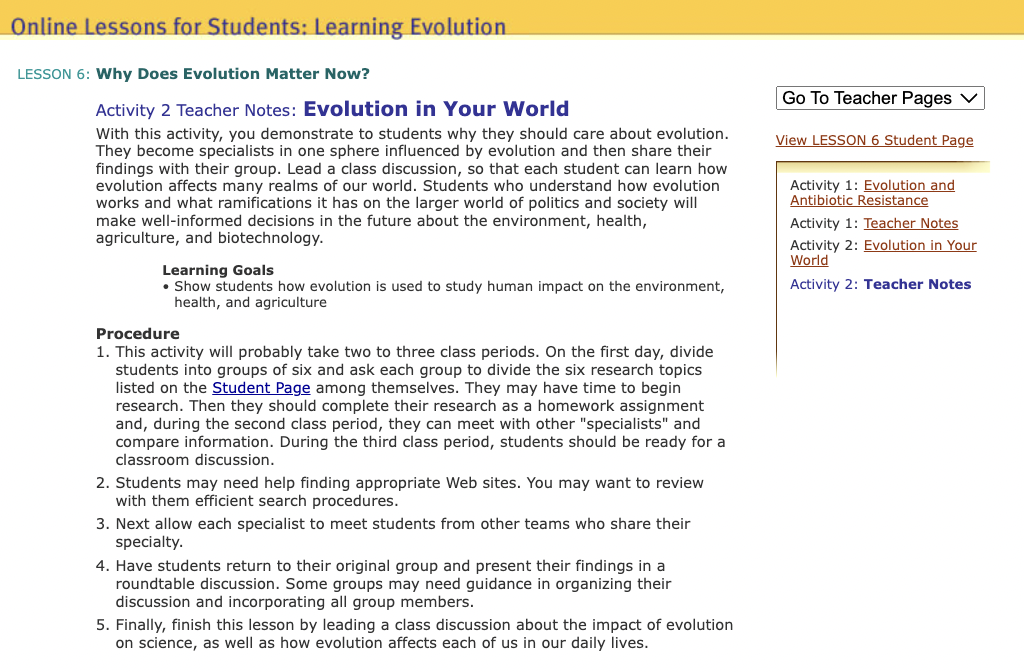 Why Does Evolution Matter Now? Lesson Plan