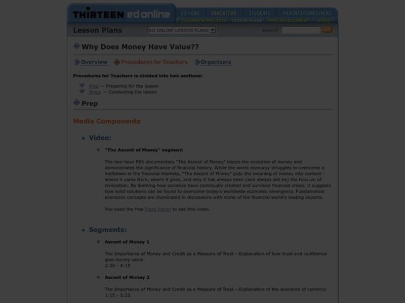 WHY DOES MONEY HAVE VALUE? Lesson Plan