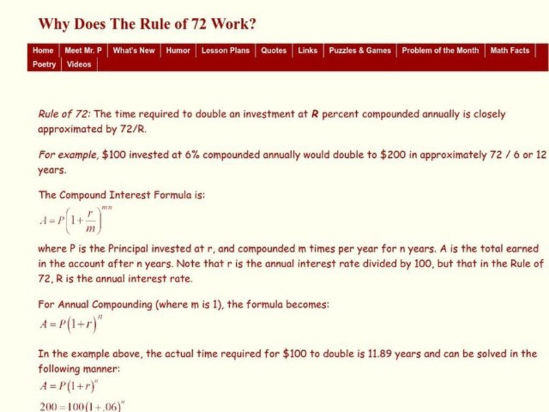 Why Does the Rule of 72 Work Worksheet