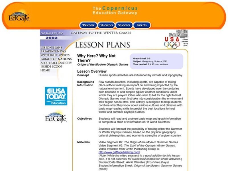 Why Here? Why Not There? Lesson Plan