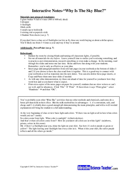 Why is The Sky Blue? Lesson Plan