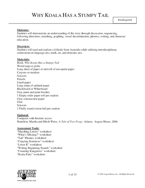 Why Koala Has A Stumpy Tail Lesson Plan