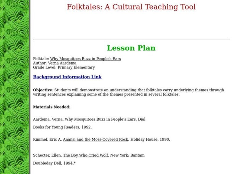 Why Mosquitoes Buzz in People's Ears Lesson Plan