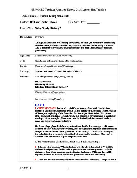Why Study History? Lesson Plan