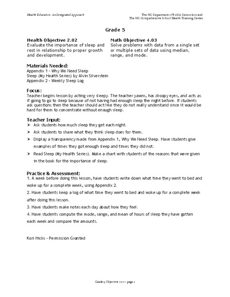 Why We Need Sleep Lesson Plan