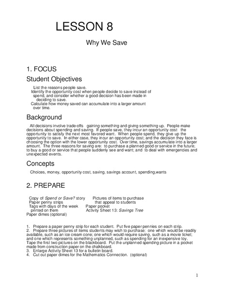 Why We Save Lesson Plan