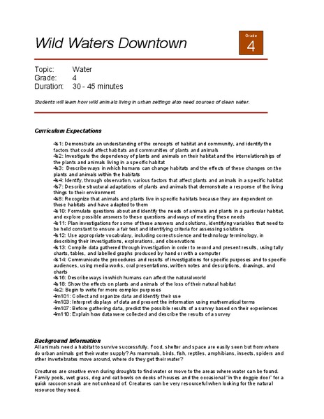 Wild Waters Downtown Lesson Plan
