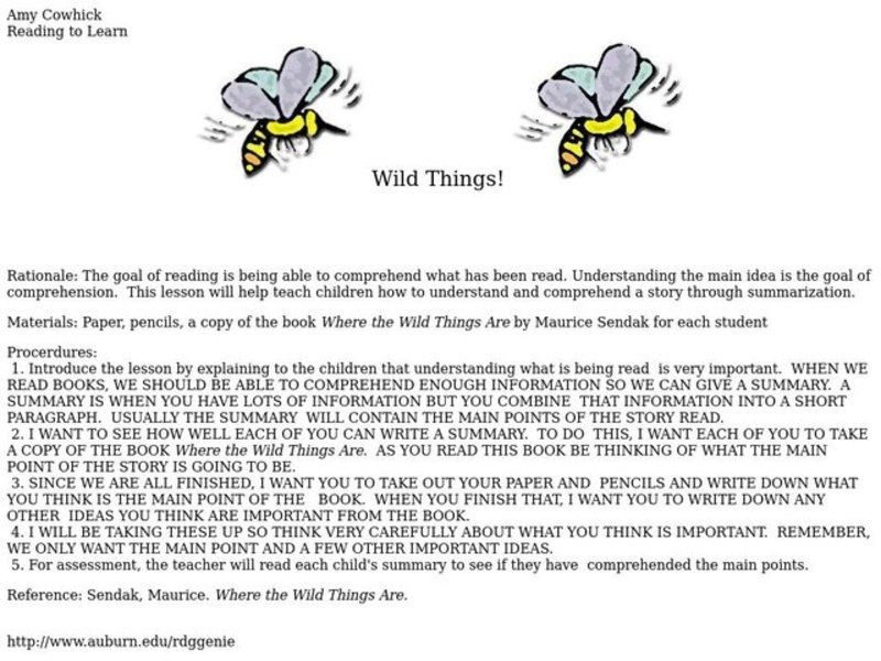 Wild Things Lesson Plan