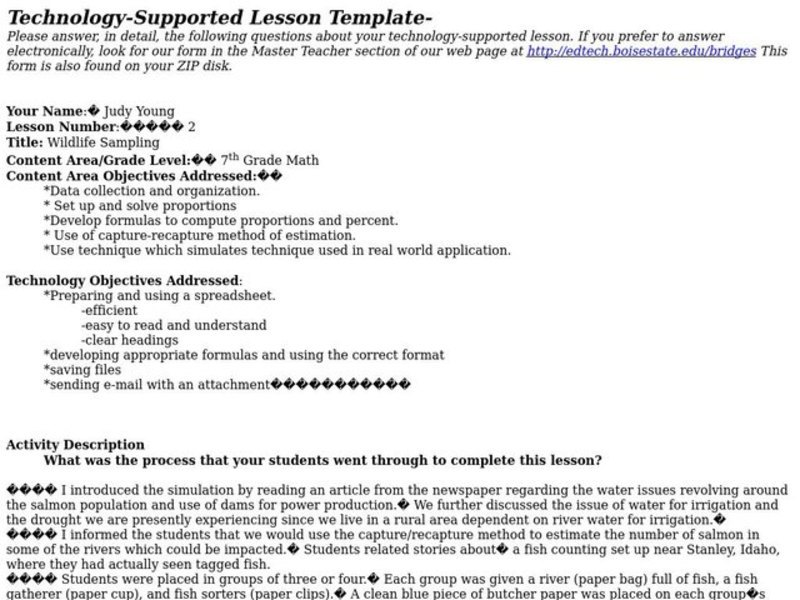 Wildlife Sampling Lesson Plan