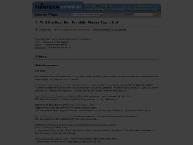 Will the Real Ben Franklin Please Stand Up? Lesson Plan