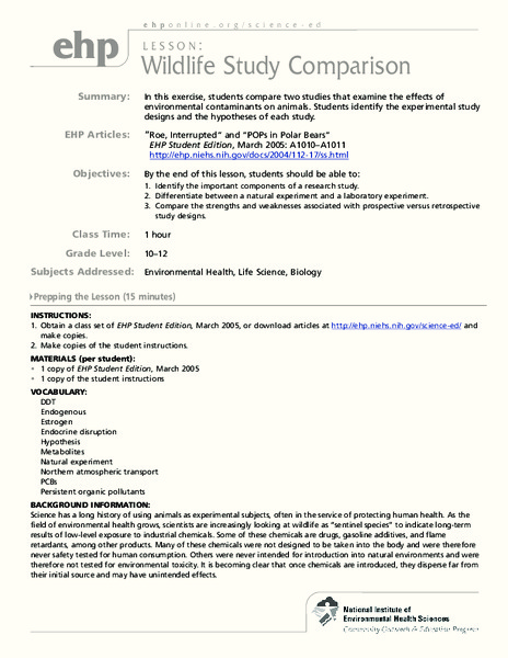 Wildlife Study Comparison Lesson Plan