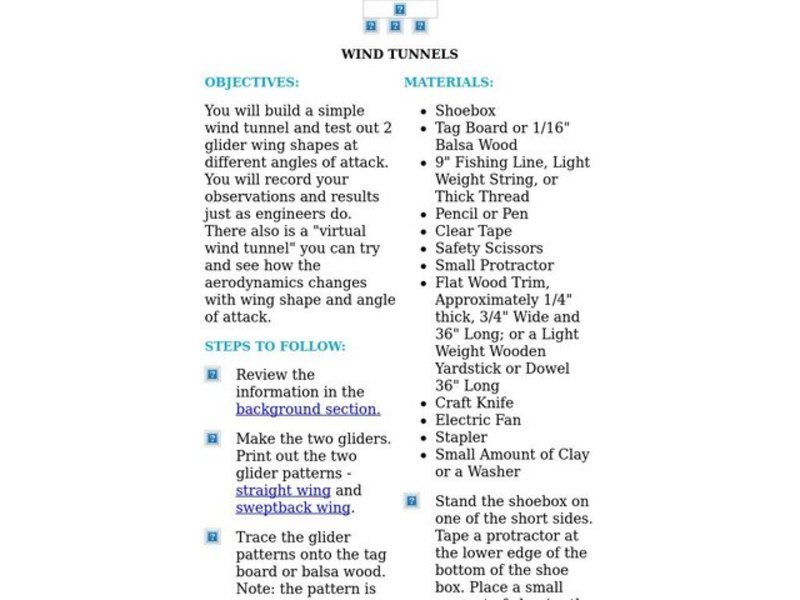 Wind Tunnels Lesson Plan