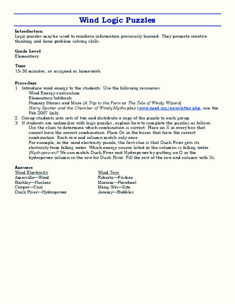 Wind Logic Puzzles Lesson Plan